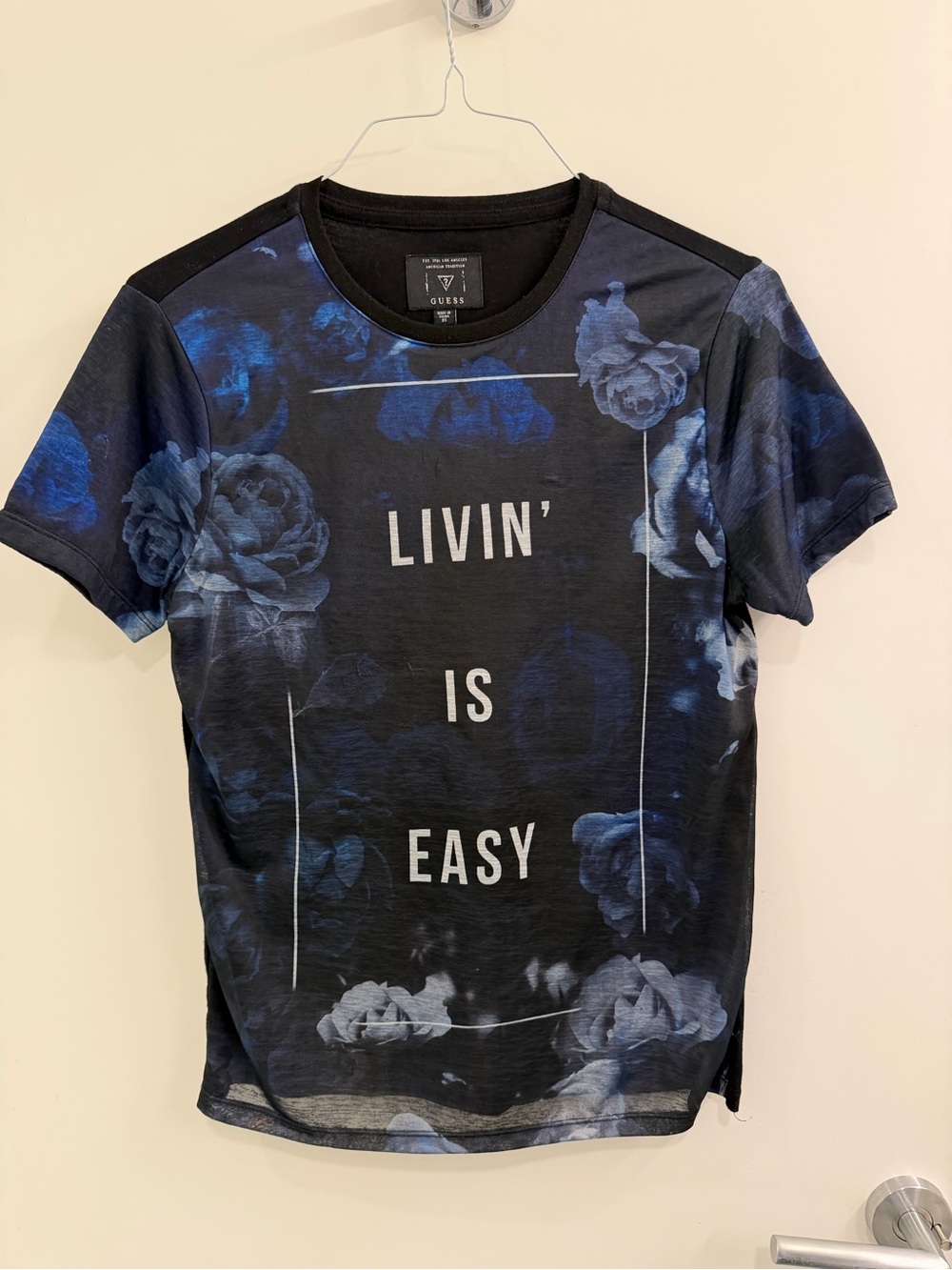 Guess Black and Blue 'Livin' Is Easy' Floral Graphic Tee